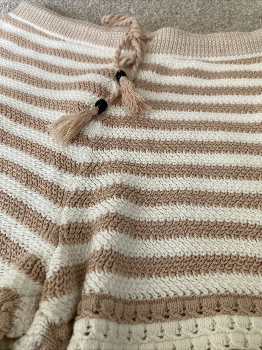 House of Harlow 1960 Cream & Tan Striped Knit Top with Tassel Drawcord